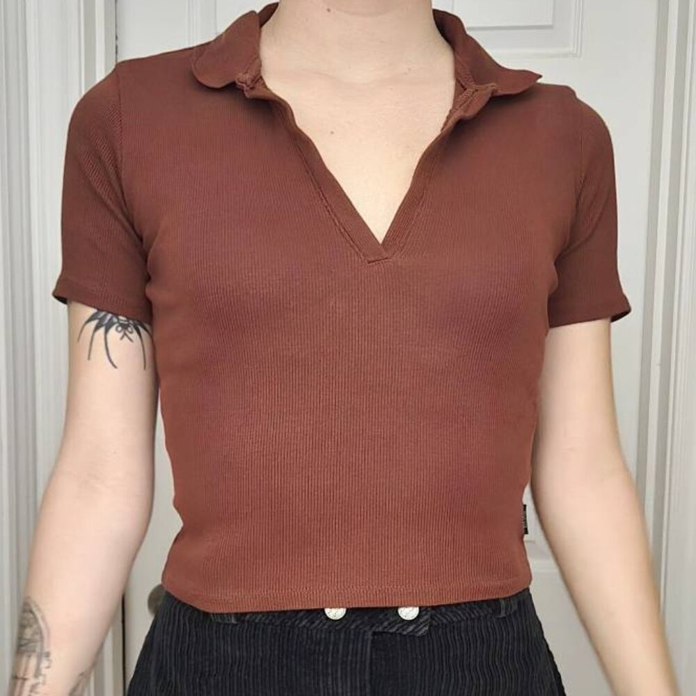 Buffalo David Bitton Cropped Brown Polo tshirt